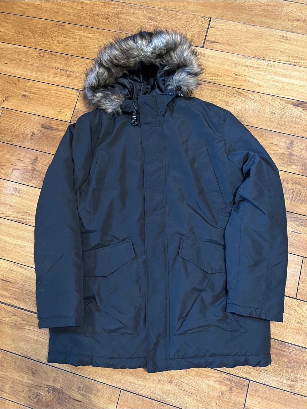 Jack & Jones men’s Black Puffer winter jacket Parka with Faux Fur Hood